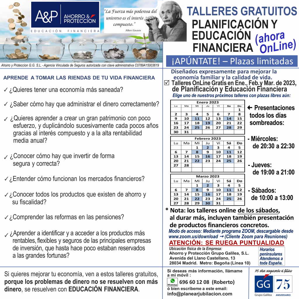 Planear Jubilación - Talleres Gratuitos de Educación Financiera - Enero, Febrero y Marzo de 2023
