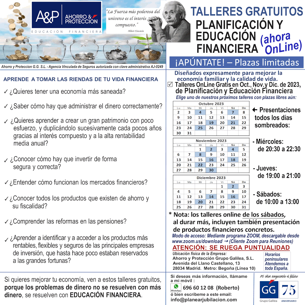 Planear Jubilación - Talleres Gratuitos de Educación Financiera - Octubre, Noviembre y Diciembre de 2023